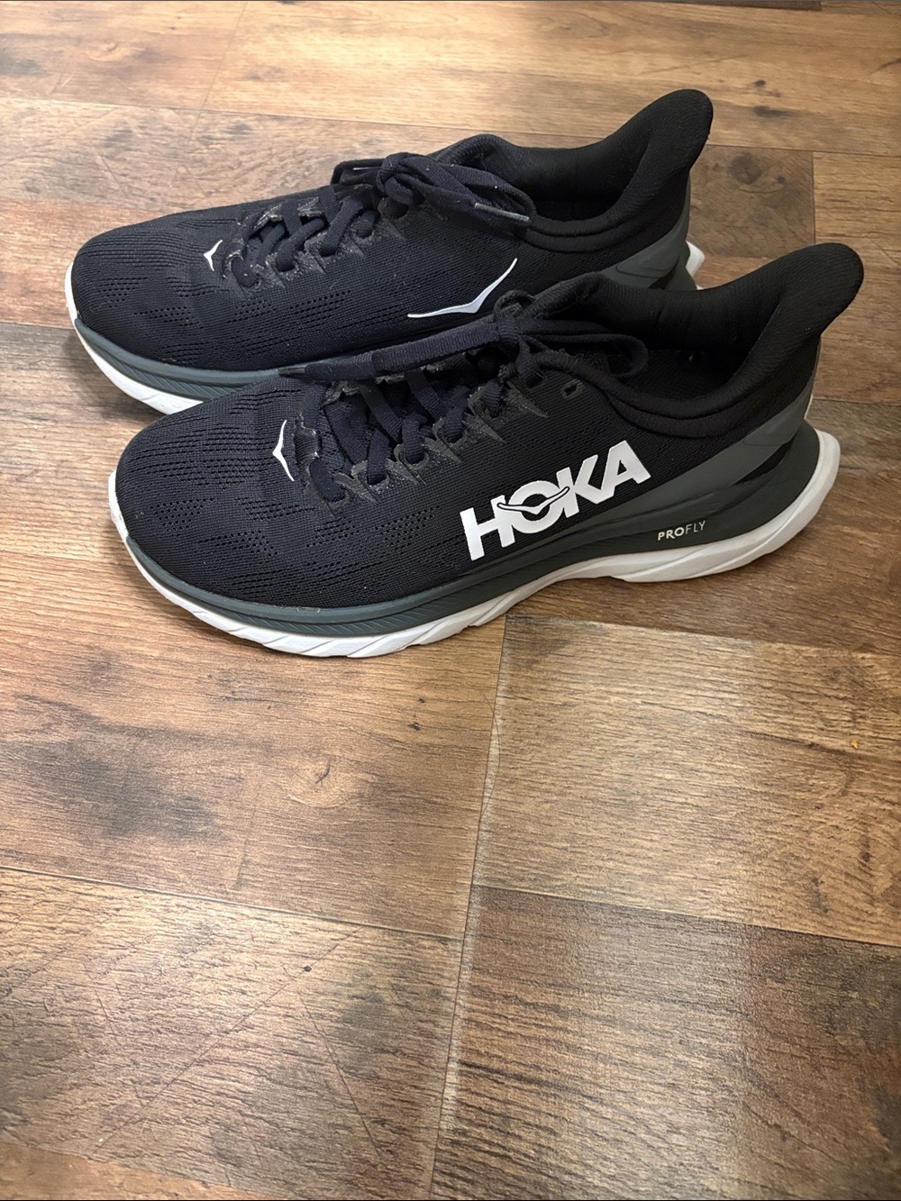 Hoka Black and White Running Sneakers with Gray Accent